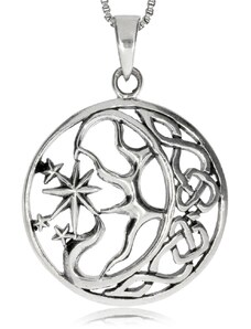 SilverRepublic Stříbrný přívěsek kulatý - Slunce, Měsíc a hvězdy