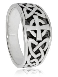 SilverRepublic Stříbrný prsten s keltskými uzly a křížem - Velikost 51