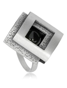 SilverRepublic Stříbrný prsten s onyxem - Dva matné čtverce - Velikost 57