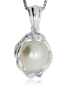 SilverRepublic Stříbrný přívěsek - Bílá perla v nepravidelné obrubě