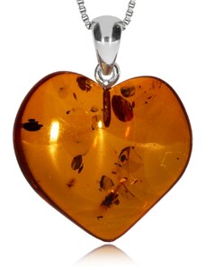 SilverRepublic Jantarový přívěsek ve tvaru srdce se stříbrem
