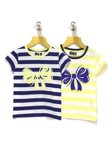 MINOTI Dívčí tričko žlutobílé pruhované s modrou mašlí 1-4 roky