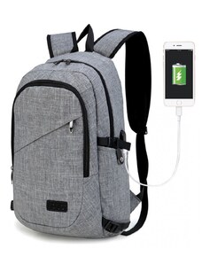 KONO unisex batoh s USB portem - šedý - 20L