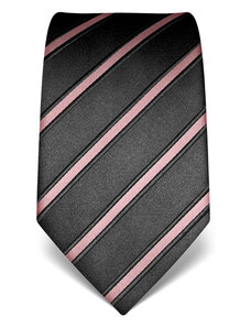 Tmavě šedá kravata Vincenzo Boretti 22005 - růžový proužek