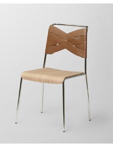 Design House Stockholm Židle Torso ocelová s hnědou kůží