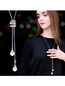 B-TOP Dámský dlouhý náhrdelník S KAMÍNKY A PERLAMI - stříbrná