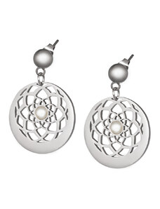 Preciosa Náušnice z chirurgické oceli Flower of Love s pravou říční perlou, stříbrné
