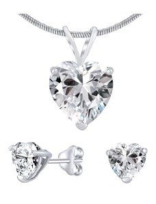 Silvego Stříbrný set šperků srdce čiré krystal náušnice a přívěsek JJJHEART01