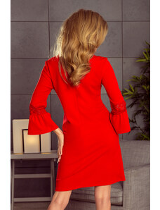 numoco Červené dámské šaty s krajkou na rukávech model 5917752