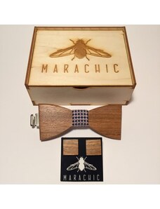 Marachic Dřevěný motýlek s manžetovými knoflíčky GLAMOUR MCH13