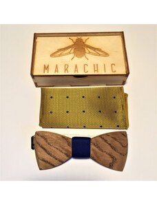 Marachic Dřevěný motýlek s látkovým kapesníčkem GOLD RUSH 2 MCH7