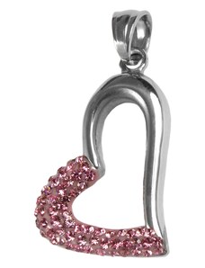 BM Jewellery Dámský přívěsek srdce se zirkony pink z chirurgické oceli S62100