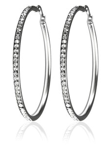 BM Jewellery Náušnice kruhy 6 cm se zirkony z chirurgické oceli S823190