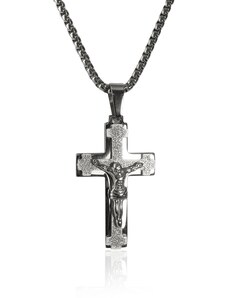 BM Jewellery Náhrdelník kříž s Ježíšem z chirurgické oceli S214150