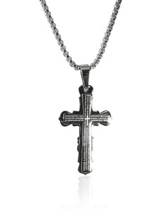 BM Jewellery Náhrdelník křížek s nápisy silver z chirurgické oceli S221150
