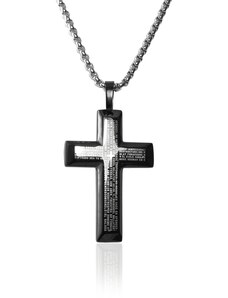 BM Jewellery Náhrdelník křížek s nápisy black z chirurgické oceli S223150