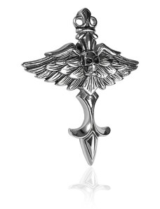 BM Jewellery Přívěsek kříž s křídly a lebkou z chirurgické oceli S252100