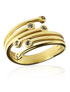BM Jewellery Dámský prsten se zirkony gold z chirurgické oceli S284080