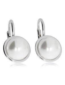 SilverRepublic Stříbrné visací náušnice s bílou syntetickou perlou