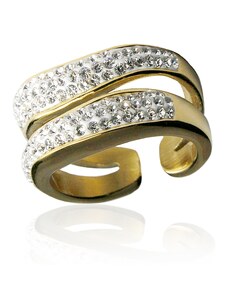 Dámský prsten se zirkony z chirurgické oceli gold S302100