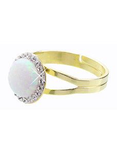 SkloBižuterie-J Stříbrný prsten s opálem a křišťálky Swarovski components Opal Round I.