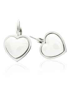 BM Jewellery Náušnice keramické srdce Valentýn z chirurgické oceli S346100