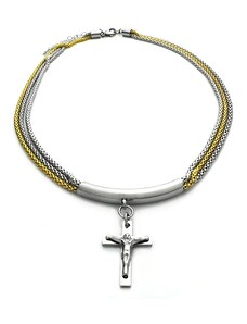 BM Jewellery Náhrdelník two color s křížkem z chirurgické oceli S367150