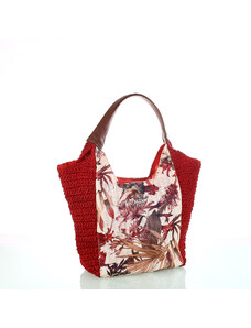 Dámská taška ze syntetické rafie Kbas s květinovým vzorem Kbas červená 215801R