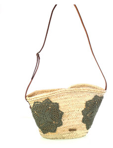 Dámská slaměná taška na rameno s háčkovanými ozdobami Kbas kaki 085759K