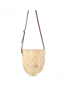 Dámská slaměná kabelka na rameno Kbas s koženým popruhem natural 087277