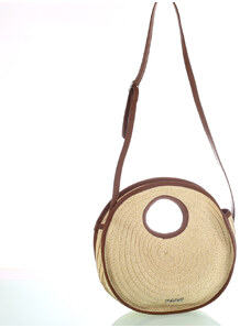 Dámská taška na rameno z rafie s koženým popruhem Kbas krémová 308810C