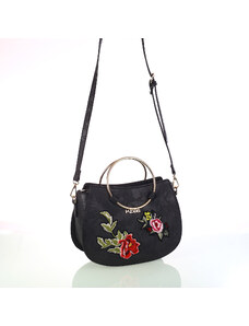 Dámská koženková taška přes rameno s květinovými nášivkami Kbas černá 346809N