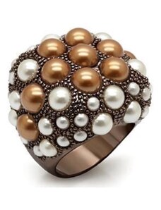 US Pozlacený dámský prsten čokoládovým zlatem s perlami z mosazi - Kylie