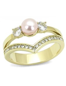 US Ocelový, pozlacený dámský prsten s perlou a krystaly Ocel 316 - Lisa
