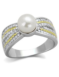 US Stříbrný, pozlacený dámský prsten s perlou a Cubic Zirconia Stříbro 925 - Isis