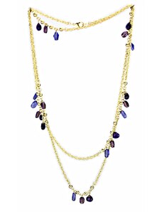 US Pozlacený dámský náhrdelník s Ametysty z mosazi - Suzan