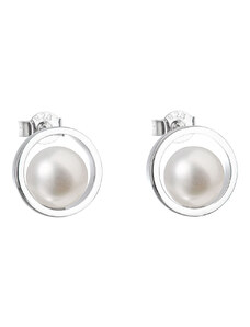 Pavona Stříbrné náušnice pecky s bílou říční perlou 21041.1