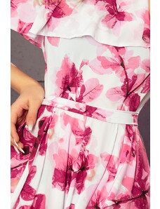 numoco Dlouhé dámské šaty s velkými růžovými květy a španělským výstřihem model 6059216