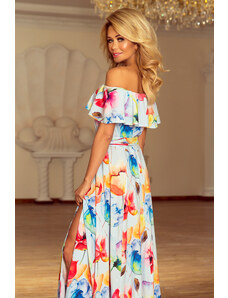 numoco Dlouhé dámské šaty se vzorem barevných malovaných květů a s výstřihem ve španělském stylu model 6059209