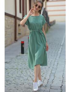 armonika Women's Green Elastic Tie Waist Dress