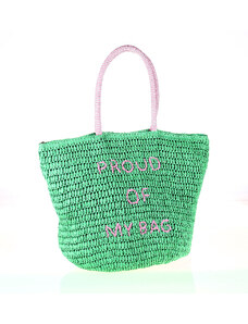 Dámská taška ze syntetické rafie Kbas s nápisem zelená 285707V