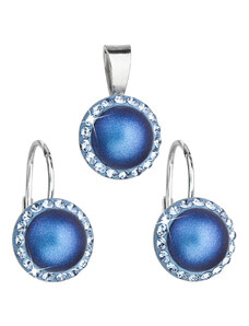 EVOLUTION GROUP Sada šperků s krystaly Swarovski náušnice a přívěsek s tmavě modrou matnou perlou kulaté 39091.3