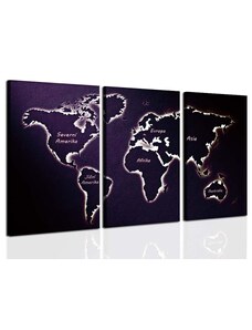 Malvis Třídílný obraz mapa Purple