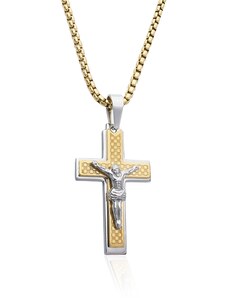 BM Jewellery Pánský náhrdelník Ježíš na kříži gold z chirurgické oceli S497150