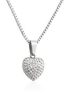BM Jewellery Náhrdelník s přívěskem srdce 1,5 cm se zirkony Valentýn z chirurgické oceli S507110