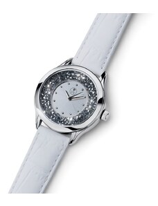 Dámské hodinky s krystaly Swarovski Oliver Weber Rocks Steel white Leatherstrap