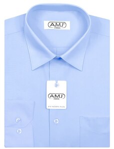 Pánská košile AMJ jednobarevná JDS046, azurová, dlouhý rukáv, slim fit