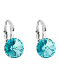 EVOLUTION GROUP Stříbrné náušnice visací s krystaly Swarovski modré kulaté 31229.3 light turquoise