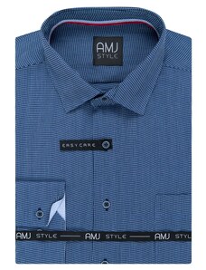 AMJ Pánská košile modrá kostičkovaná VDPR1007, dlouhý rukáv, prodloužená délka