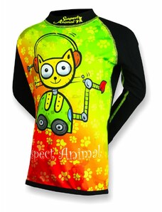 Suspect Animal Dětské funkční triko dlouhý rukáv ROBOKOČKA černá Bamboo Heavy - Žlutá neon / 150
